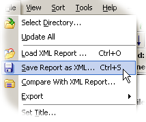 Figure 1: A portion of TreeSize's File menu, highlighting XML reporting