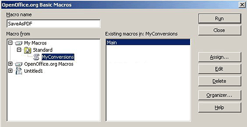 OpenOffice Macro module dialog box