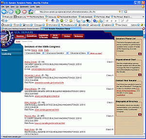A screen shot of the United States Senate site, taken in Firefox