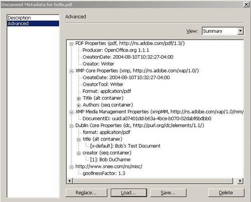 Acrobat Professional Document Metadata screen shot