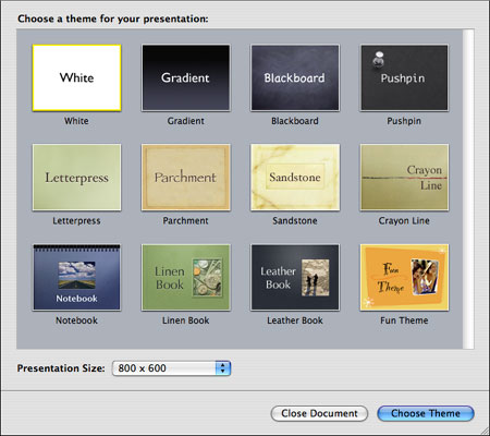 Screenshot of Keynote's theme selection dialog