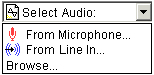 example of audio/* input. A drop-list with choices 'From Microphone...', 'From Line In...' and 'Browse...'