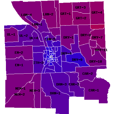Election districts for Tompkins County with 2004 purple
