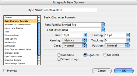 A screenshot illustrating how paragraph styles are defined through InDesign's interface.